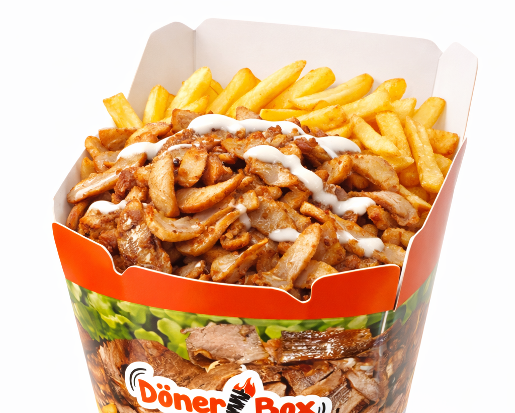 Dönerbox mit Fleisch und Pommes
