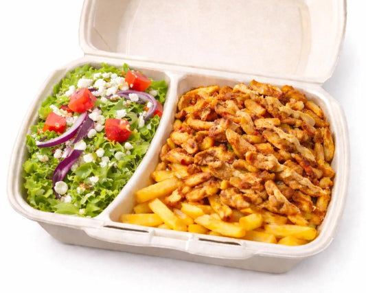 Dönerteller mit Fleisch, Pommes & Salat + extra Käse